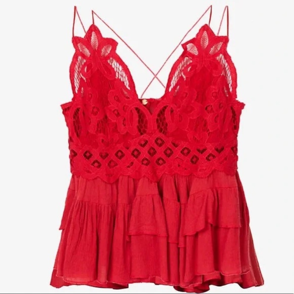 NWT ADELLA V-Neck Sleeveless Lace Smocked Back Cotton Blend Ruffle Layered C… - Picture 9 of 9